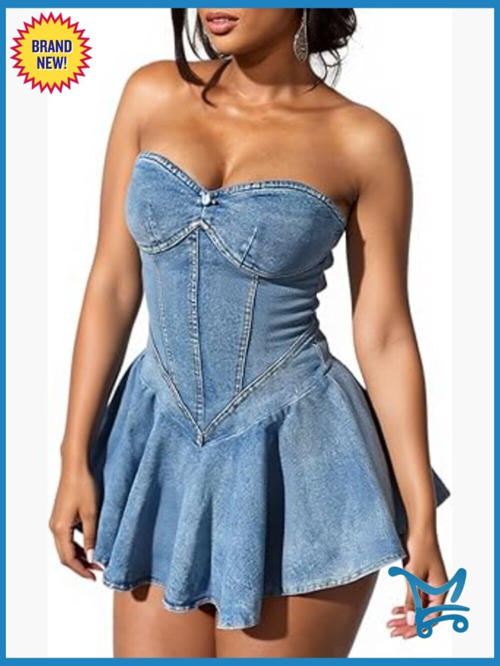 Strapless Denim Corset Mini Dress Off Shoulder Summer Jean Dress Bodycon